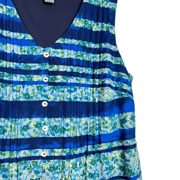 Rabbit Rabbit Rabbit‎ Designs Blue Floral Stripe Sleeveless Dress Pintuck Pleats - Picture 5 of 10